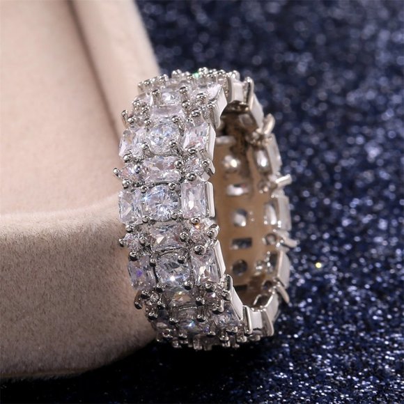 ✨ Fashion Dainty Gems Full Around Zircon Luxury Eternity Rings Women, PD172 - Picture 1 of 9
